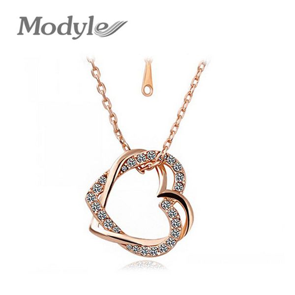 

modyle корейская ювелирные изделия матовый двойной цепи кристалл сердце ожерелье женский бесплатная доставка, Silver