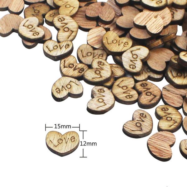

300pcs rustic wooden pattern love hearts shaped wood slices crafts for wedding table scatter decoration