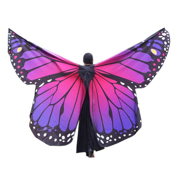 

women girls no sticks soft large butterfly wings shawl pashmina fairy lady dance show cosplay costume accessory i28t, Black;red