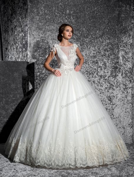 

shinning ivory tulle/lace scoop applique ball gown wedding dresses bridal pageant dresses wedding attire dresses custom size 2-16 zw612206, White