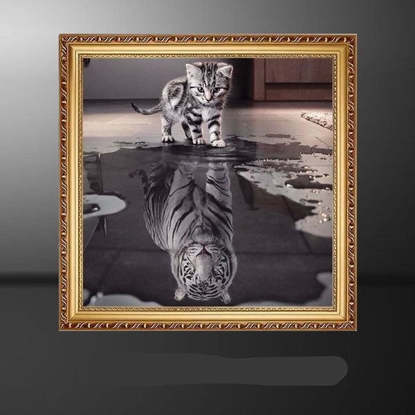 Acheter Diy Full Diamond Peintures Frameless Classique Wall Art Noir Et Blanc Chat Tiger Résine Carré Forage Photos 6 5ss Ww De 177 Du Sd002