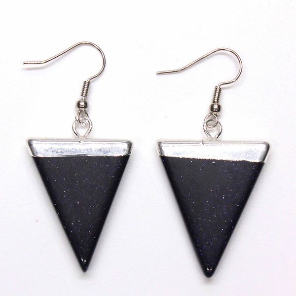 

100-unique 1 pair silver plated triangle shape blue sand stone earrings for female party gift jewelry