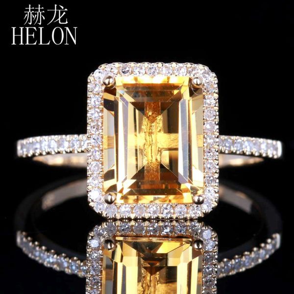 

helon citrine 6.5x8.5mm emerald 0.2ct diamond accent ring real 14k yellow gold engagement wedding fashion jewelry women ring, Golden;silver