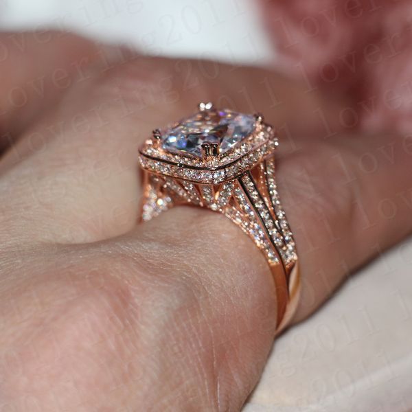 choucong Luxury Rose Gold подушка вырезать 10ct камень алмаз 925 обручальное кольцо стерлингового серебра Обручальное для женщин