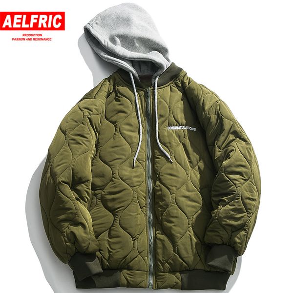 

new winter cotton padded hooded jcacket men thick hoodies parka coat fake two pieces letter embroidery harajuku jacket mf0732, Black