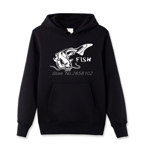 

brand clothing new fish print hoodies men casual hoody spring autumn fashion cotton pullover sweatshirt hip hop coat, Black