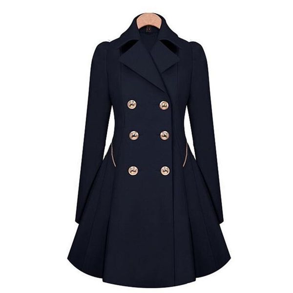 2018 mulheres casacos trincheira de inverno casaco moda sólida sobretudo giro colarinho slim outerwear botão preto marinho bege roupas