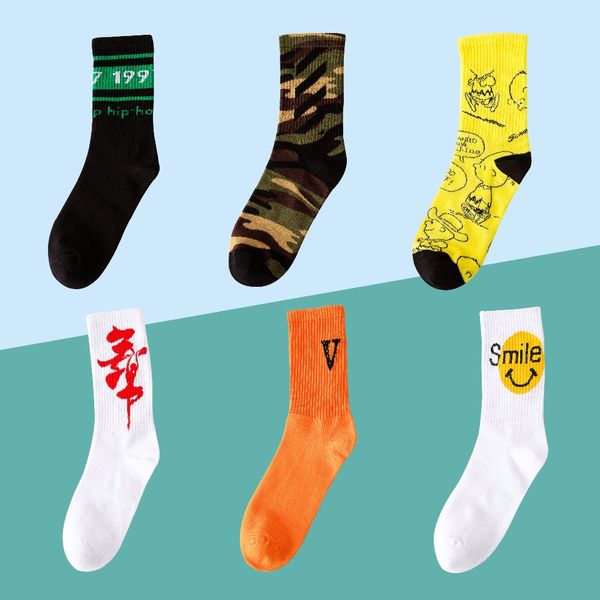 

sgedone soft cotton striped printed socks modern street hip-hop cool skateboard harajuku skateboard socks funny so for couple, Black