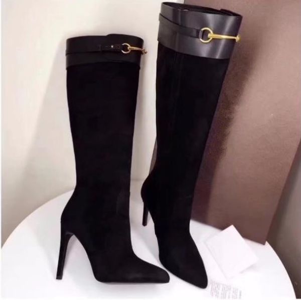 

selling women velvet over high heels the knee boots and short boots point toe thin heel ladies fashion casual long boots, Black