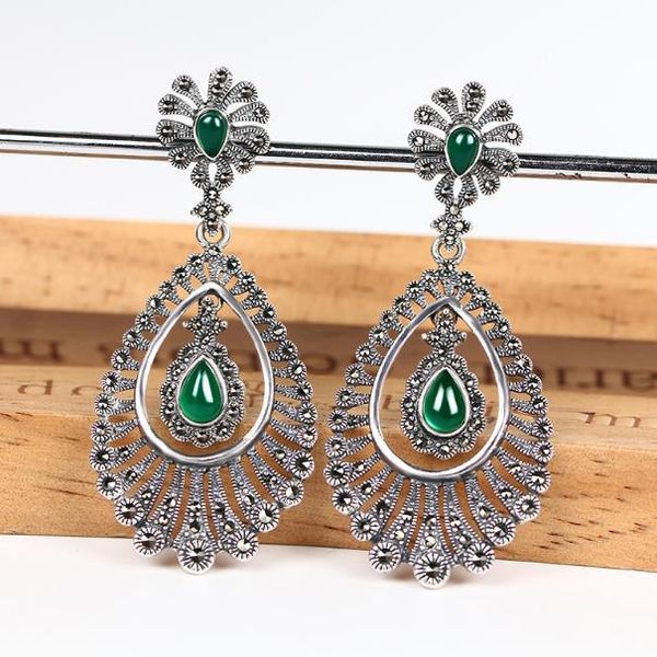 

exaggerated earrings as beautiful as peacock feather s925 sterling silver needle new high - quality silver agate earrings earrings