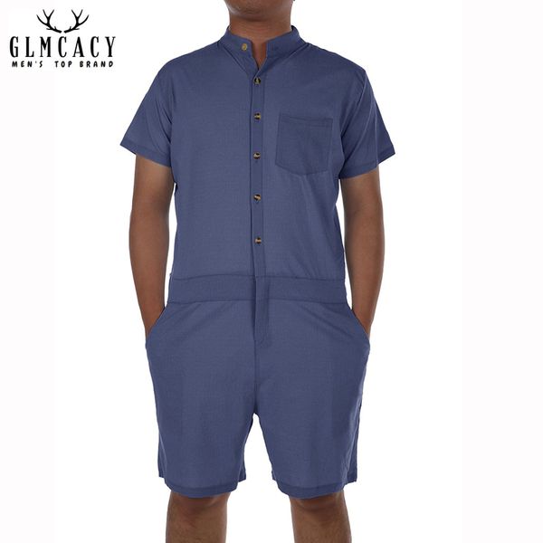 

mens short sleeve jumpsuit casual short cargo pants rompers overall one-piece male romper 2018, Gray
