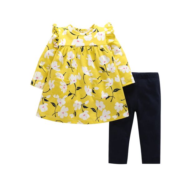 

куртка с длинными рукавами для девочек с цветочным принтом + брюки из двух частей, Black;white