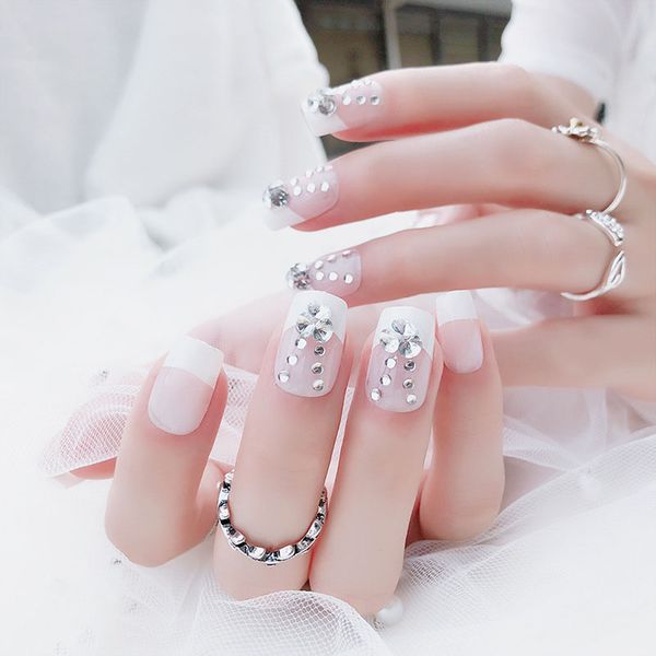 

nail art 24pcs/lot full cover false nails 3d bridal nail finished back glue fashion the bride's manicure is a fake manicure, Red;gold