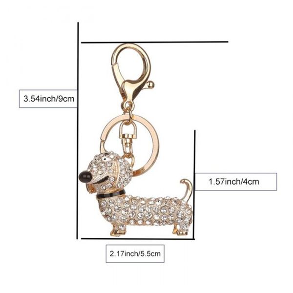 Strass Cristallo Cane Bassotto Portachiavi Borsa Fascino Ciondolo Chiavi Titolare della catena Portachiavi Gioielli per le donne Ragazza regalo 6C08041287z