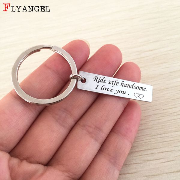 

fashion jewelry keyring engraved rise safe handsome i love you heart for couples boyfriend girlfriend gifts stainless keychain, Silver