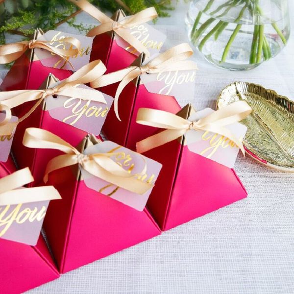 

rose red triangular pyramid style candy box wedding favors party supplies paper gift boxes with thanks card chocolate box