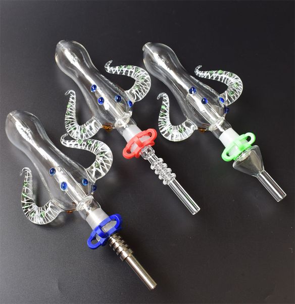 Version 5.0 Nektarsammler-Set, Oktopus-Design, 14 mm Nektarsammler-Set mit Titanspitze, Nagel, Quarzspitze, Mini-Glas-Wasserpfeifen-Bong