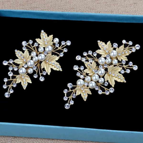 

leaf hair accessories bridal head jewelry hairpin wedding dress matching butterfly hair comb, Golden;white