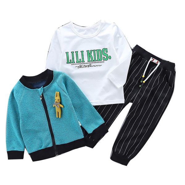 

sprign осень дети хлопок одежда устанавливает мода детская куртка футболка полосатые штаны 3 шт. / компл. детская повседневная одежда спорти, White