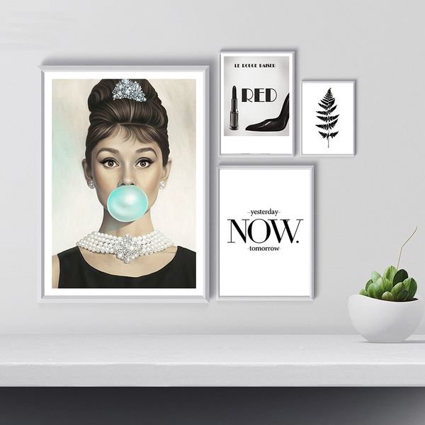 

audrey hepburn bubble lipstick canvas painting fashion art posters and prints wall picture for living room home decoration