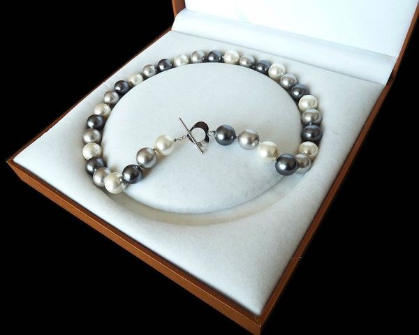

whole salerare huge 12mm genuine south sea black and white shell pearl necklace heart clasp 18, Golden;silver