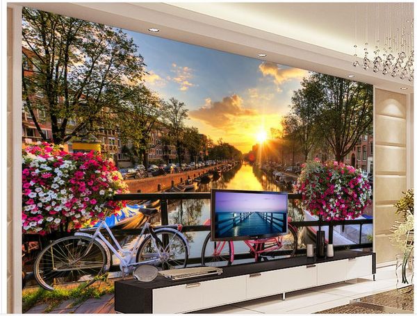 

romantic warm european architecture small bridge tv background custom p wallpaper