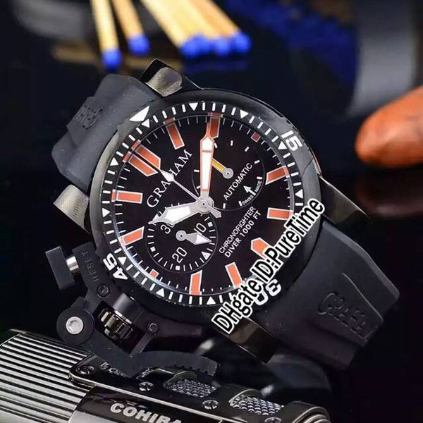 

New chronofighter over ize diver 20vez b24a k1 pvd teel black dial orange mark chronograph men watch topwatch black rubber 8 tyle g5c3