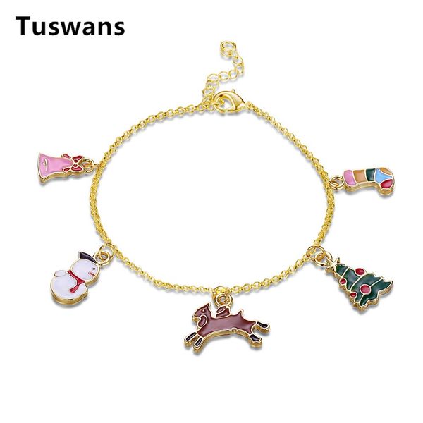 

christmas snowmen socks bell deer tree charm bracelets women female lovely gold color bracelet xmas new year jewelry gifts, Golden;silver