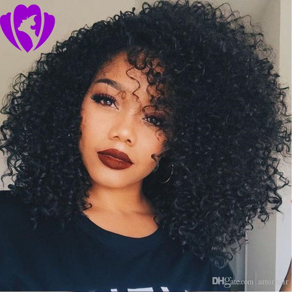 

glueless side part short curly afro wig synthetic lace front wig with baby hair heat resistant black wigs for black women