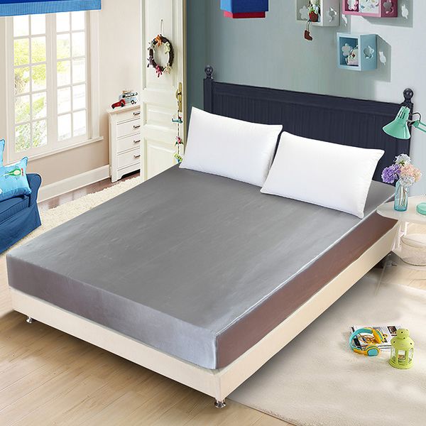 

satin faux silk fied sheet solid color maress cover elastic band bed sheets us uk single twin double full  king size