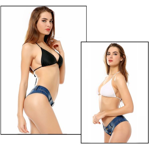 Großhandels-Newes Beach Bikini Low-Rise Hot Jeans Solid Color Nylon Bandage BH Sexy Girl Wählen Sie Strand Split Badeanzug Sport Party Kleidung
