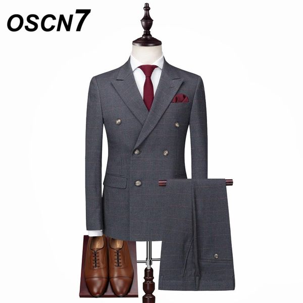

oscn7 double breasted suit men 3pcs slim fit leisure 2018 new mens suits autumn gentleman terno masculino xz072, White;black