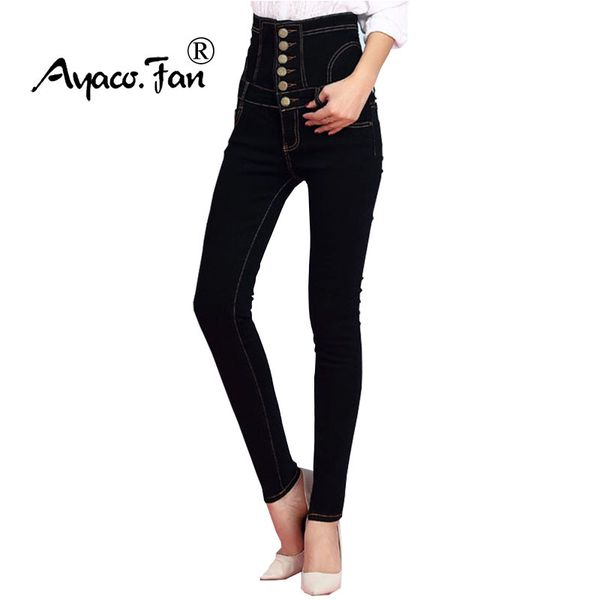 

2018 jeans womens high waist black vintage denim long pencil pants plus size 6xl woman jeans camisa feminina lady fat trousers s18101603, Blue