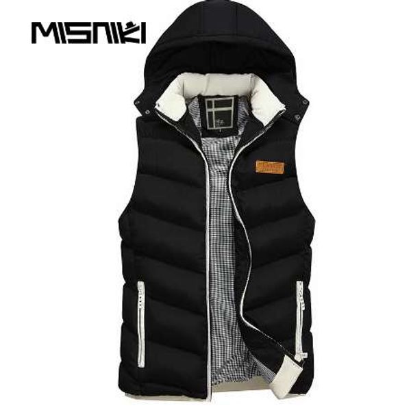 

misniki autumn winter hood vest men casual slim fit waistcoat men, Black;white