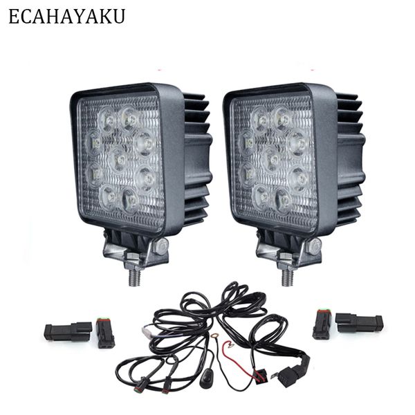 2x Square 27W Flood LED Work Lights Bar Driving Off-road Truck 4WD Construction