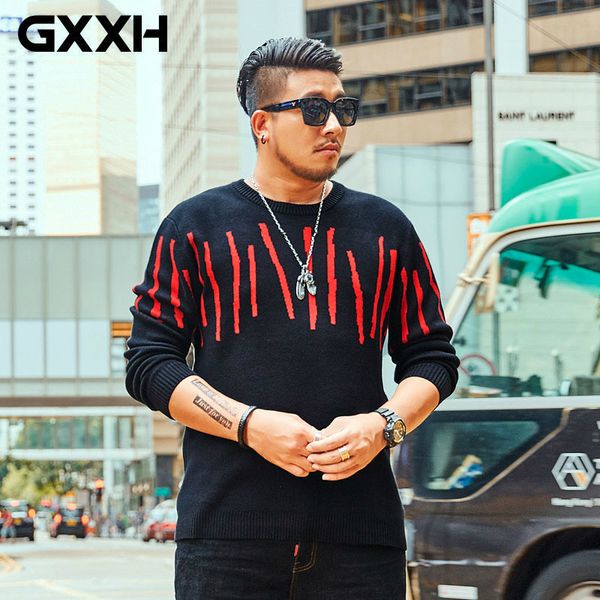 

gxxh new autumn winter 5xl 6xl 7xl plus size men sweater loose knitted striped sweater men clothes 2xl-7xl oversize pullover, White;black