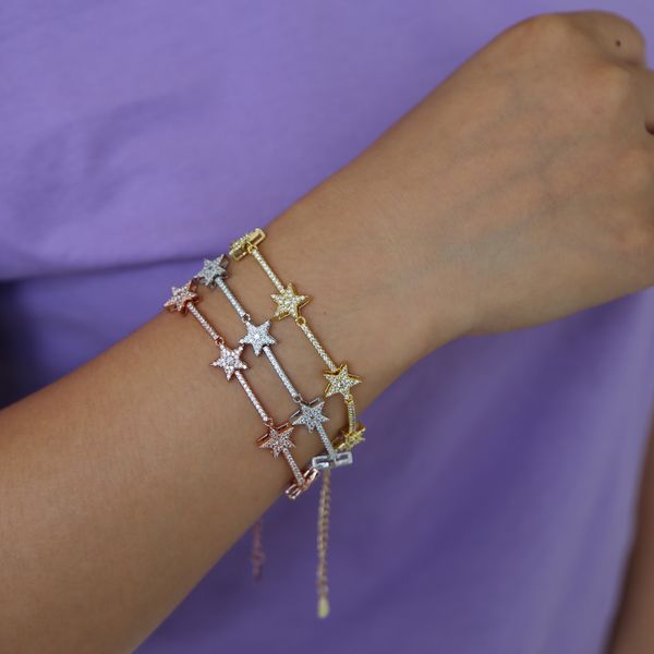 

starburst zircon jewelry cubic zirconia cz crystal fashion adjustable bracelets for women girls elegance delicate tiny bracelet, Golden;silver