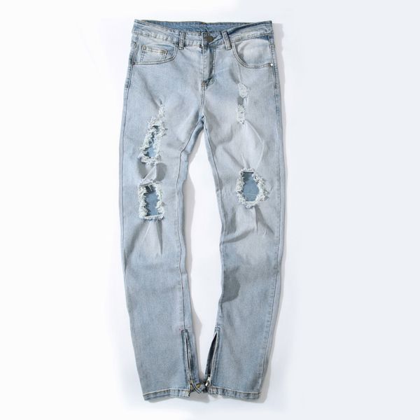 

skinny jeans-men 2018 ripped ankle zipper male pants casual mens distressed jeans hole boyfriend stretch men jeans, Blue