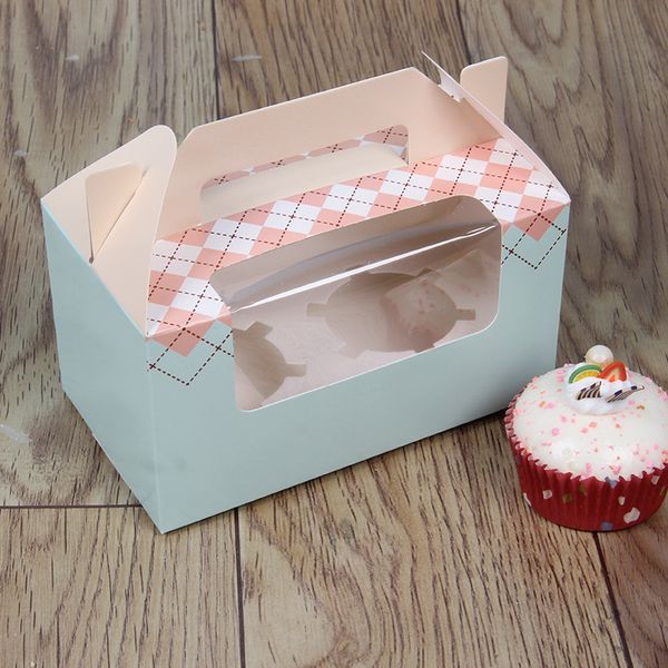 

2pcs cupcake boxes with handle window kraft paper gift packaging box for kids birthday home party