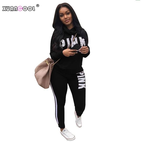 

XUANCOOL 2018 новый розовый женские спортивные костюмы с длинным рукавом + полные брюки