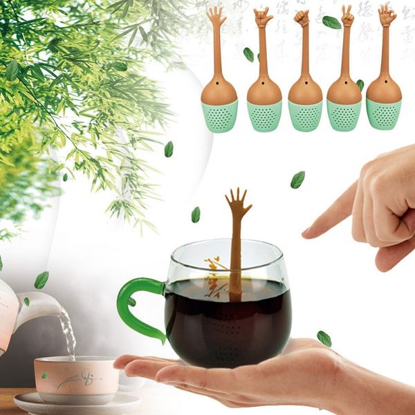 Engraçado Mão Gestos Chá Infusor Coador de Chá Preto FDA Grau Silicone Folha Solta Herbal Spice Titular Ferramentas de Fabricação de Chá