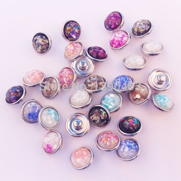 

30pcs/lot mix colors nshell metal 12mm snap buttons accessories for diy bracelet jewelry, Golden;silver