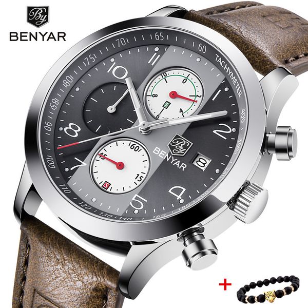 

benyar men's watches quartz round watch fashion casual business watch male wristwatches quartz-watch relogio, Slivery;brown