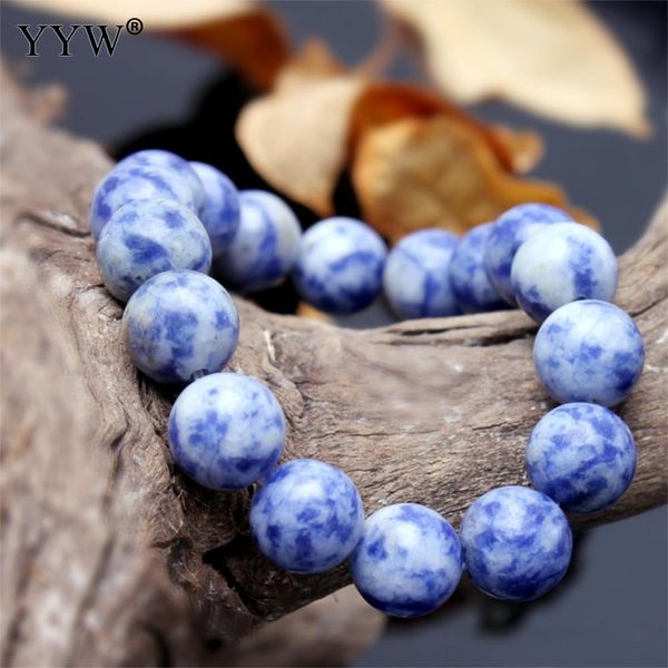 

fashion jewelry natural stone beads bracelets 8/10mm blue spot beaded bracelet bangle for women men wristband strand unisex, Black
