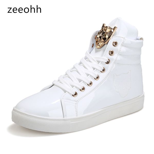 

zeeohh 2018 brand white black red lace up botas nightclub men youth casual shoes mens high sneakers leather flats men shoes