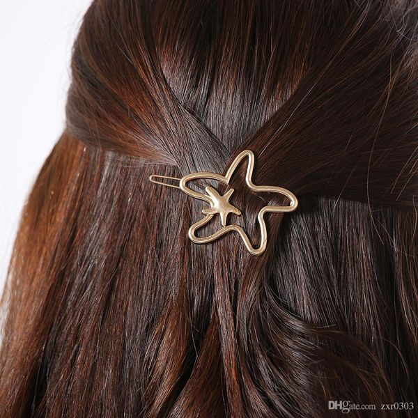 Fashion Women Hollow Out Headdress Starfish Hair Pins Gold Silver