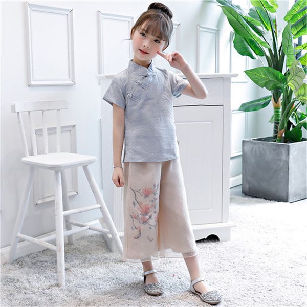 

children's chinese style cotton and linen tang suit hanfu girls suit national wind children's daily hanfu clothing, Red