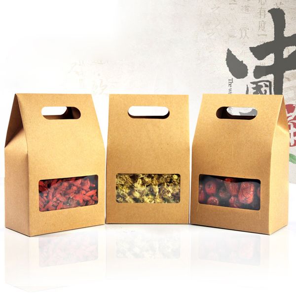 10 15 5cm Transparent Window Kraft Paper Plastic Lining Portable Candy Gift Environmental Protection Box Self Supporting Sealed Bag Cheap Boxes For