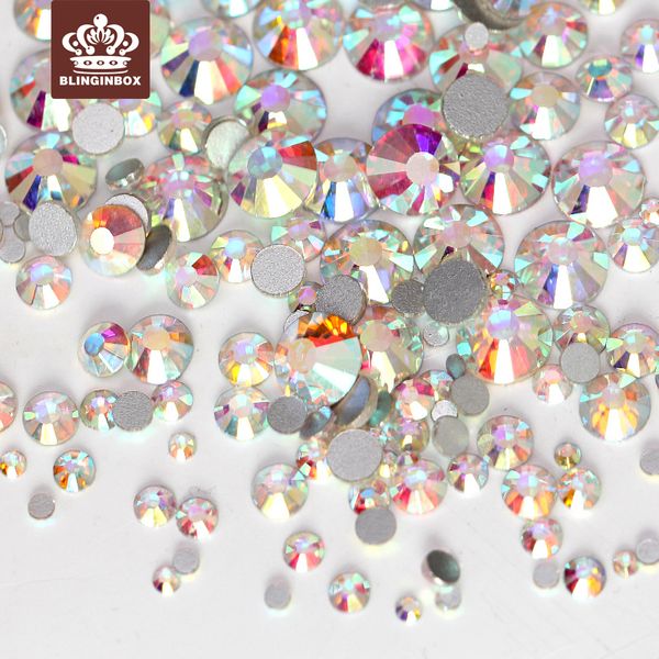 

mix sizes 1000pcs ss3-ss10 crystal clear ab non hix flatback rhinestones nail rhinestoens for nail art decoration gem h0248, Silver;gold