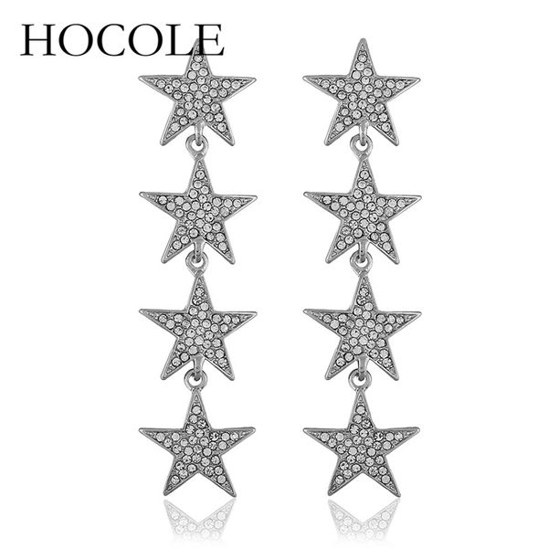 

hocole new arrive long star drop earrings for women gold silver color alloy rhinestone earrings punk 2018 jewelry gift